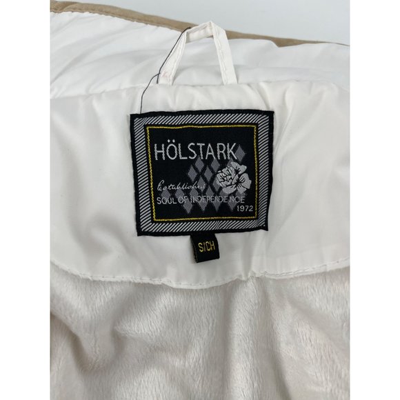 Holstark quilted puffer vest jacket small white tan trim pockets - Picture 8 of 12